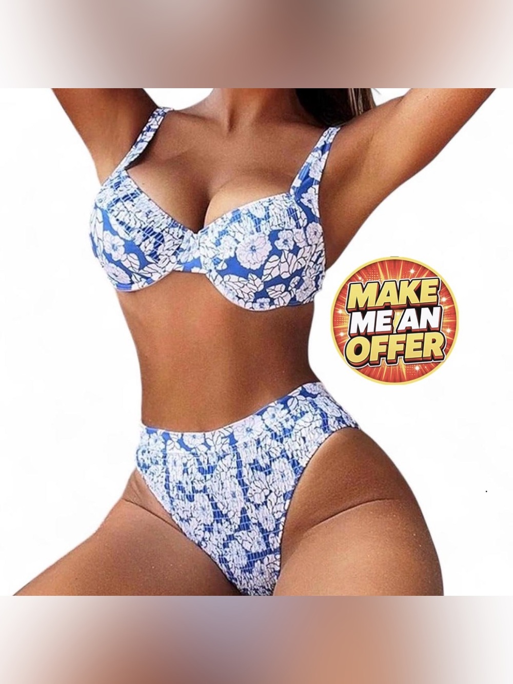 Brand New Floral Blue and White Bikini Set - SZ L